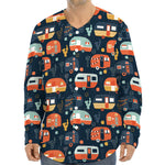 Caravan Camping Pattern Print Long Sleeve Baseball Jersey