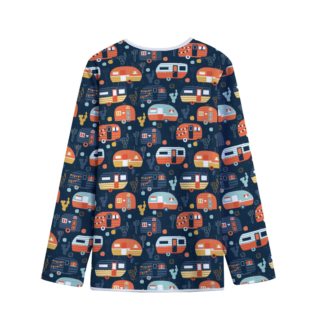 Caravan Camping Pattern Print Long Sleeve Short Coat