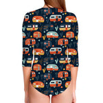 Caravan Camping Pattern Print Long Sleeve Swimsuit