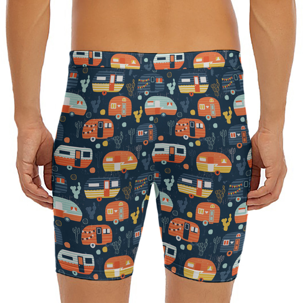 Caravan Camping Pattern Print Men's Long Boxer Briefs