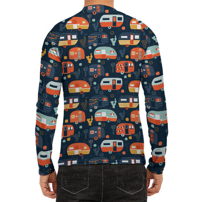 Caravan Camping Pattern Print Men's Long Sleeve Rash Guard