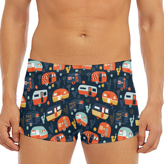Caravan Camping Pattern Print Men's Short Boxer Briefs
