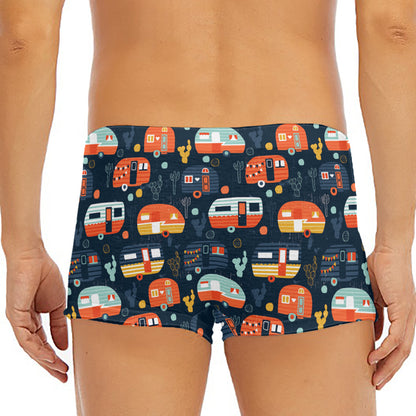 Caravan Camping Pattern Print Men's Short Boxer Briefs