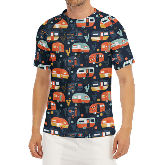 Caravan Camping Pattern Print Men's Short Sleeve Rash Guard