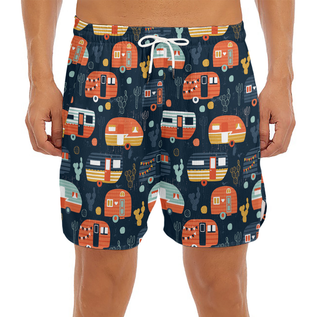 Caravan Camping Pattern Print Men's Split Running Shorts