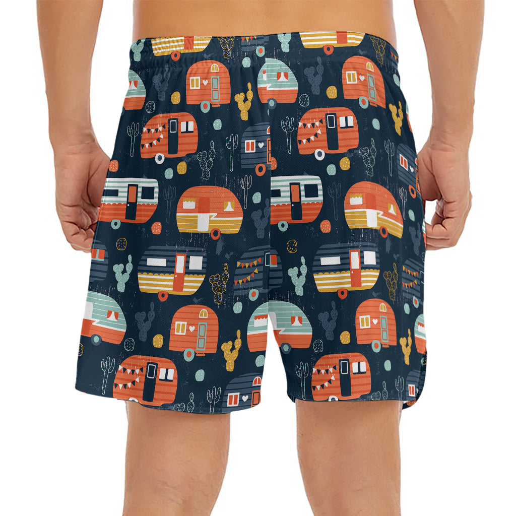 Caravan Camping Pattern Print Men's Split Running Shorts