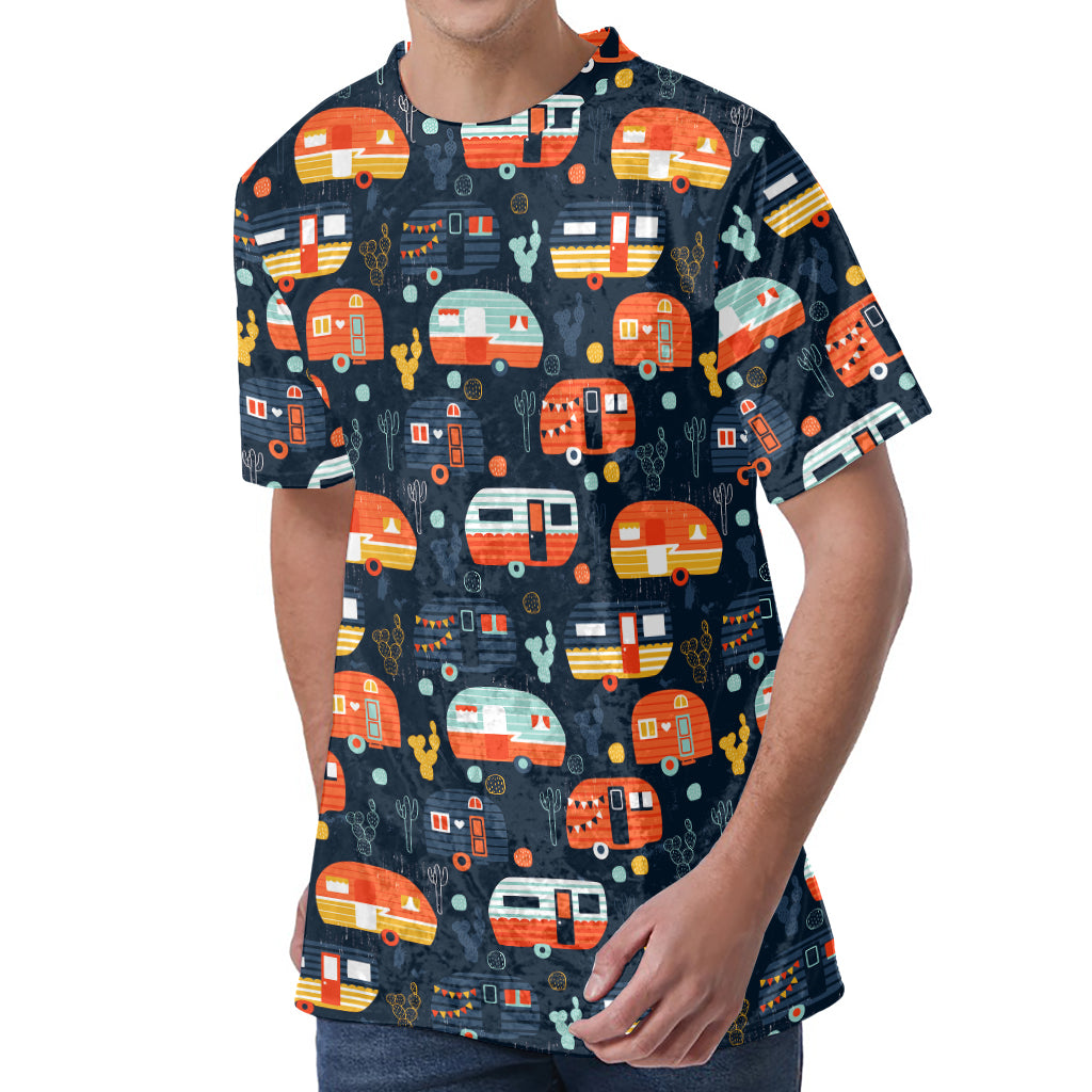 Caravan Camping Pattern Print Men's Velvet T-Shirt