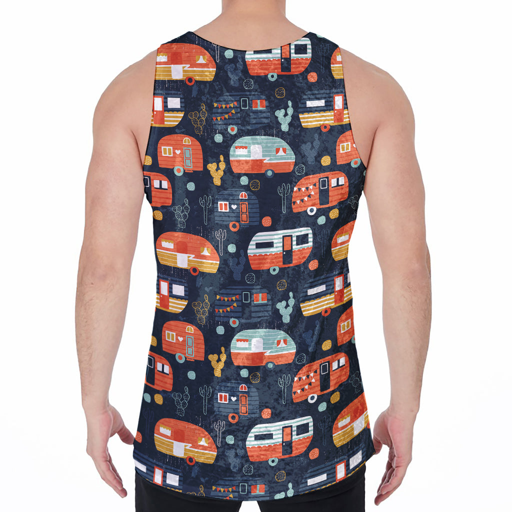 Caravan Camping Pattern Print Men's Velvet Tank Top