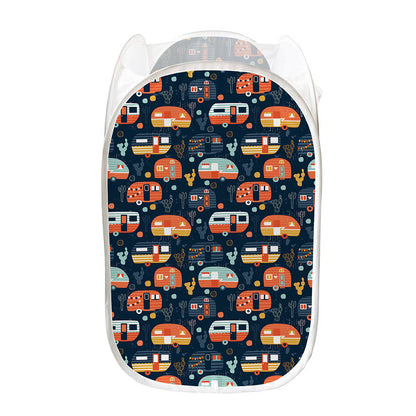 Caravan Camping Pattern Print Mesh Laundry Hamper