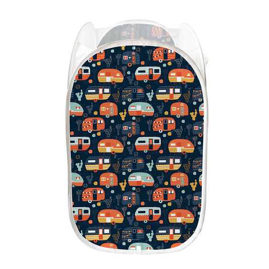Caravan Camping Pattern Print Mesh Laundry Hamper