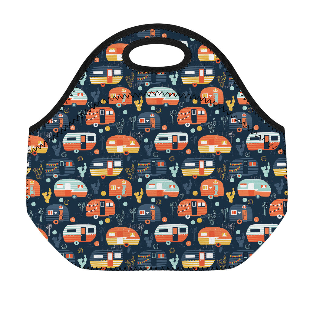 Caravan Camping Pattern Print Neoprene Lunch Bag