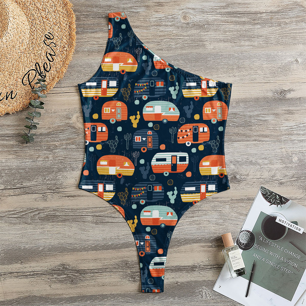 Caravan Camping Pattern Print One Shoulder Bodysuit