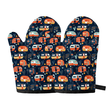 Caravan Camping Pattern Print Oven Mitts
