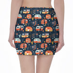 Caravan Camping Pattern Print Pencil Mini Skirt