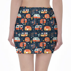 Caravan Camping Pattern Print Pencil Mini Skirt