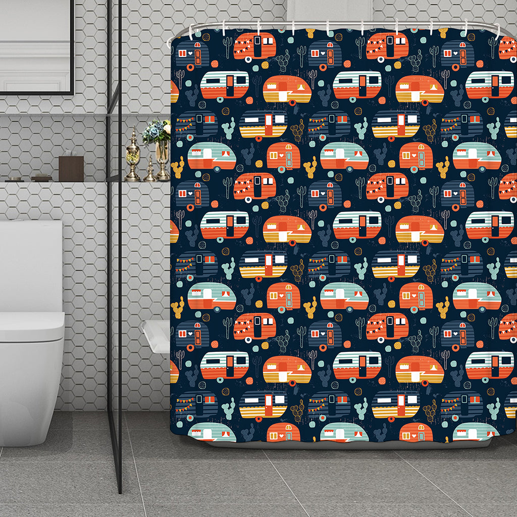 Caravan Camping Pattern Print Polyester Shower Curtain
