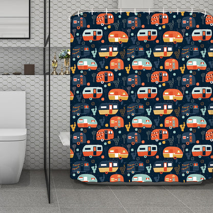 Caravan Camping Pattern Print Polyester Shower Curtain