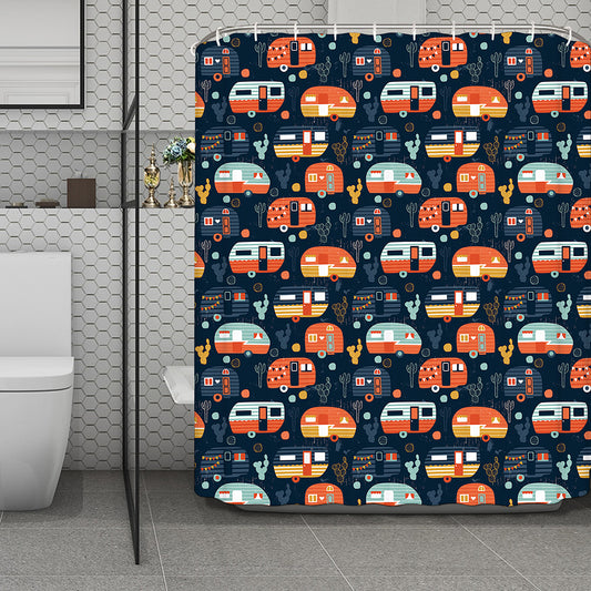 Caravan Camping Pattern Print Polyester Shower Curtain