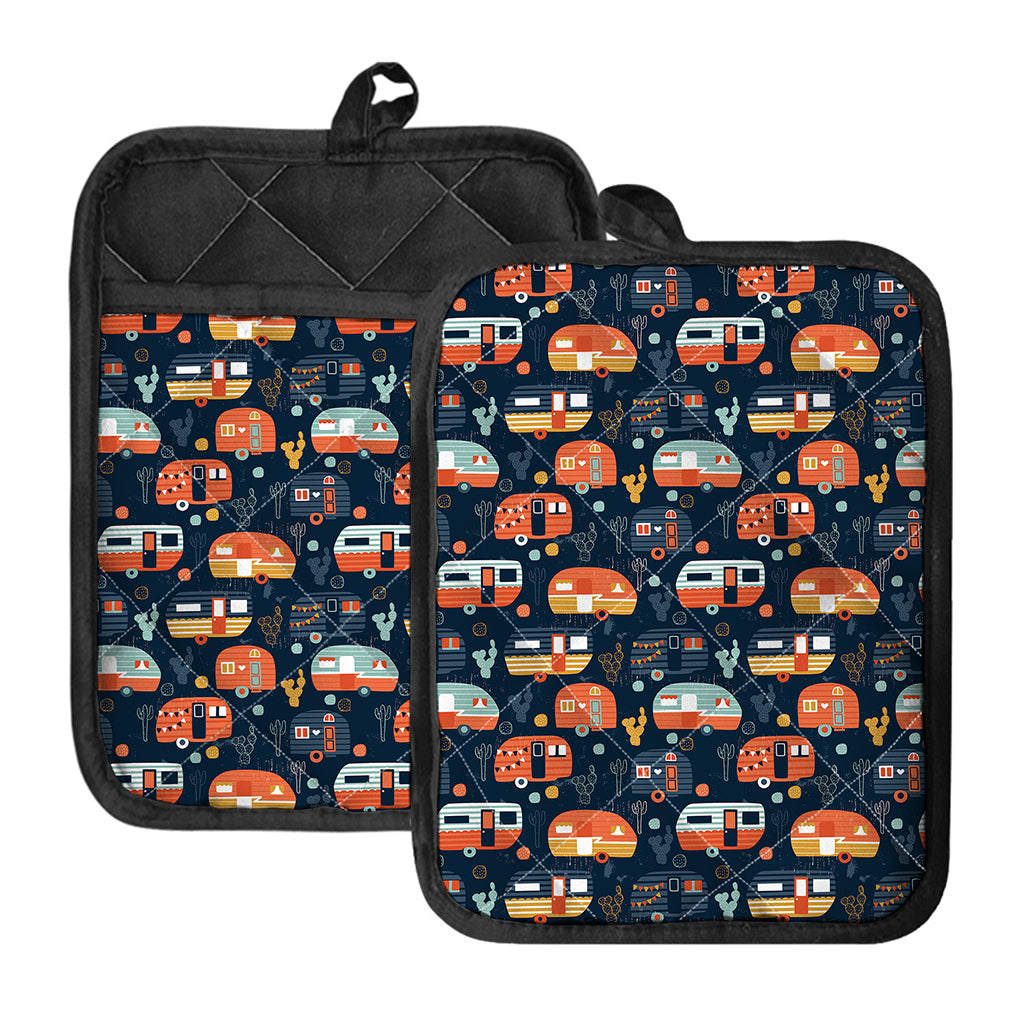 Caravan Camping Pattern Print Pot Holders With Pocket