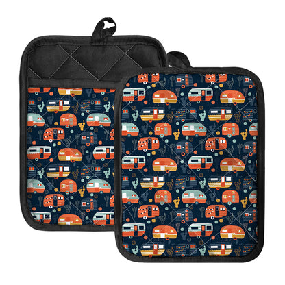 Caravan Camping Pattern Print Pot Holders With Pocket