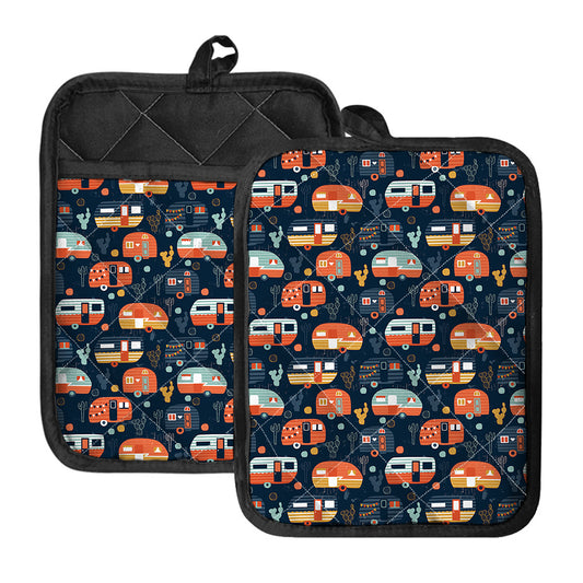 Caravan Camping Pattern Print Pot Holders With Pocket