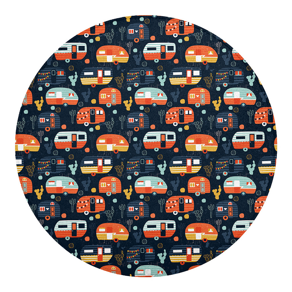 Caravan Camping Pattern Print Round Blanket