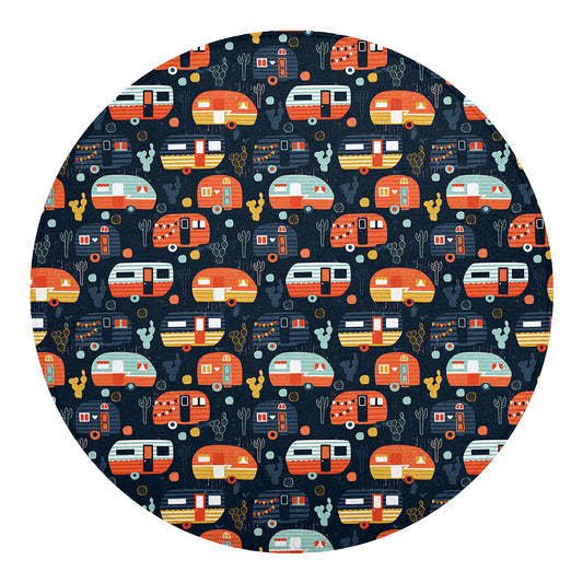 Caravan Camping Pattern Print Round Blanket