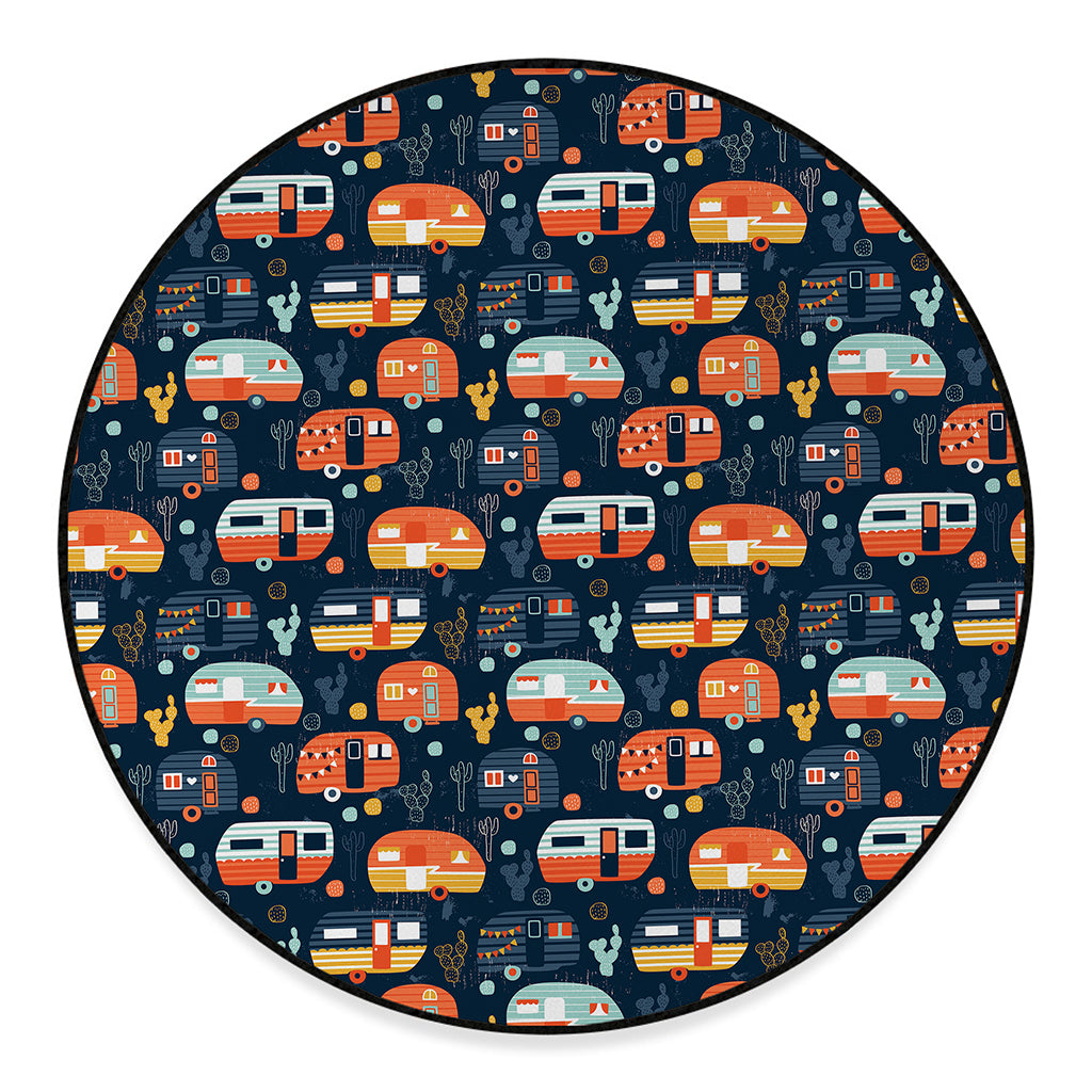 Caravan Camping Pattern Print Round Floor Mat
