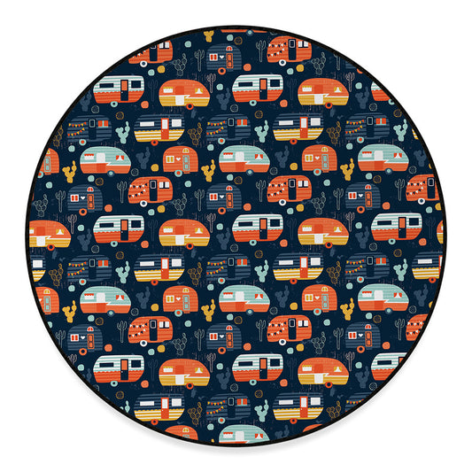 Caravan Camping Pattern Print Round Floor Mat
