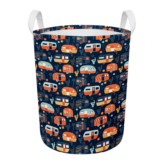Caravan Camping Pattern Print Round Laundry Basket