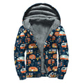 Caravan Camping Pattern Print Sherpa Lined Zip Up Hoodie