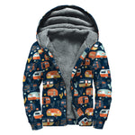 Caravan Camping Pattern Print Sherpa Lined Zip Up Hoodie