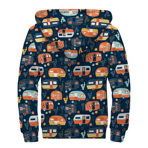 Caravan Camping Pattern Print Sherpa Lined Zip Up Hoodie