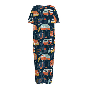 Caravan Camping Pattern Print Short Sleeve Long Nightdress