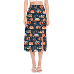 Caravan Camping Pattern Print Side Slit Midi Skirt