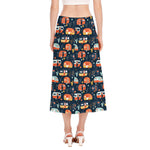 Caravan Camping Pattern Print Side Slit Midi Skirt