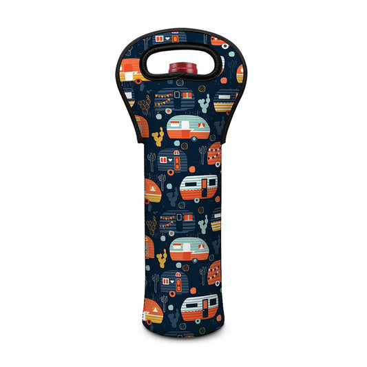 Caravan Camping Pattern Print Single Neoprene Wine Tote