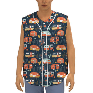 Caravan Camping Pattern Print Sleeveless Baseball Jersey