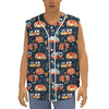 Caravan Camping Pattern Print Sleeveless Baseball Jersey