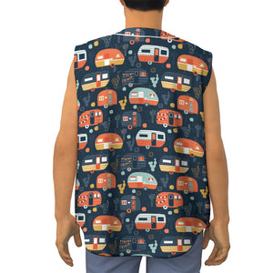 Caravan Camping Pattern Print Sleeveless Baseball Jersey