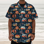 Caravan Camping Pattern Print Textured Short Sleeve Shirt