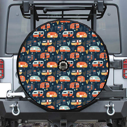 Caravan Camping Pattern Print Tire Cover With Camera Hole