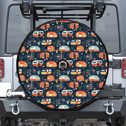 Caravan Camping Pattern Print Tire Cover With Camera Hole
