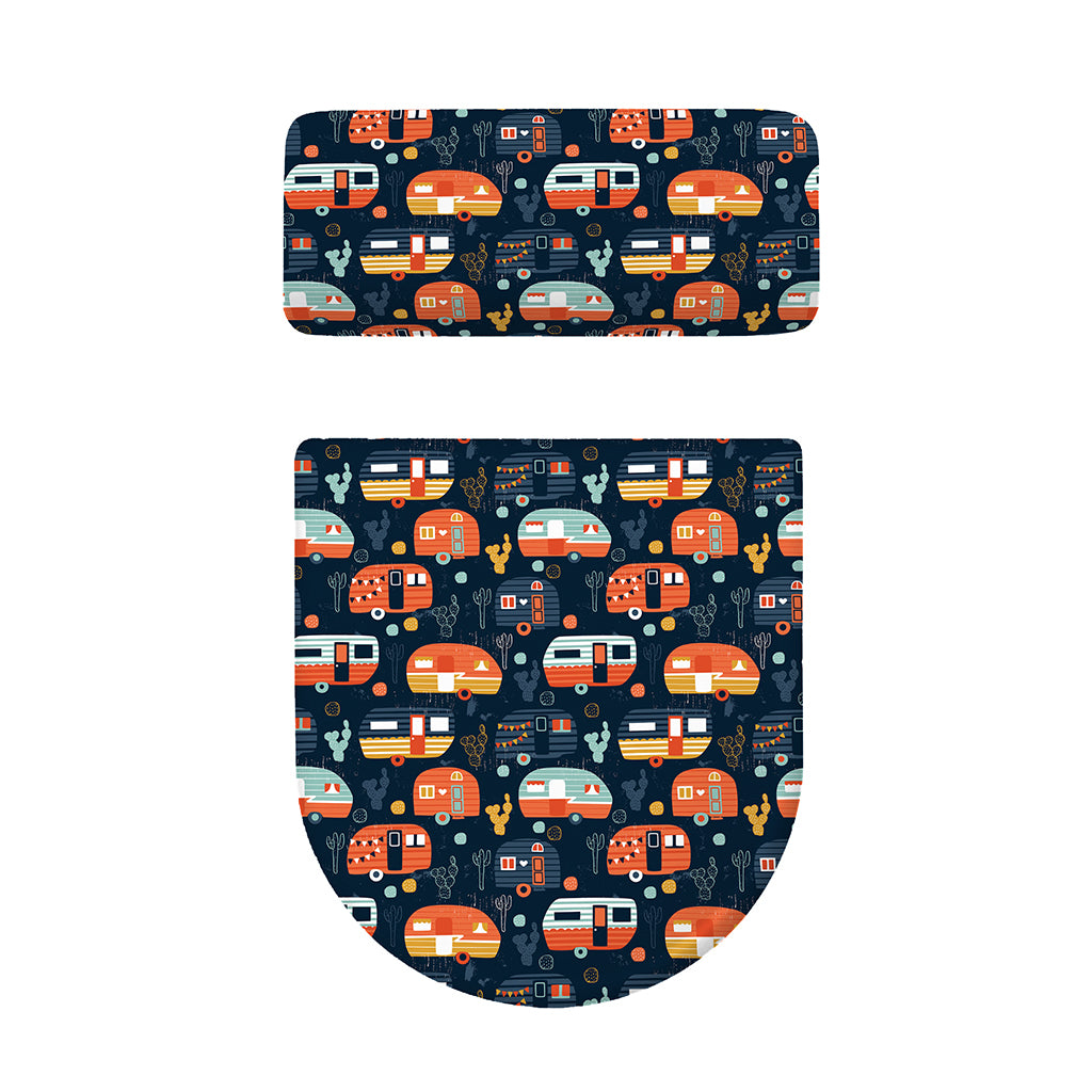 Caravan Camping Pattern Print Toilet Lid And Tank Cover Set