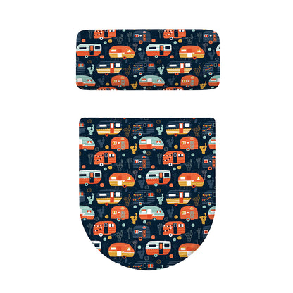 Caravan Camping Pattern Print Toilet Lid And Tank Cover Set