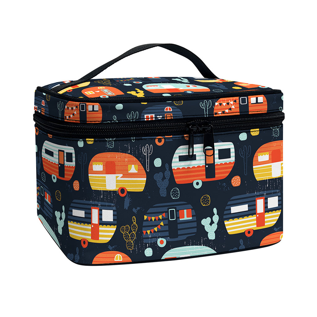 Caravan Camping Pattern Print Travel Makeup Bag