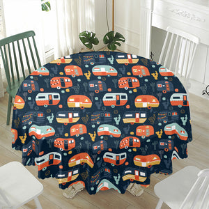 Caravan Camping Pattern Print Waterproof Round Tablecloth