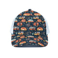 Caravan Camping Pattern Print White Mesh Trucker Hat