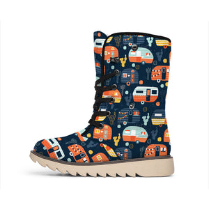 Caravan Camping Pattern Print Winter Boots