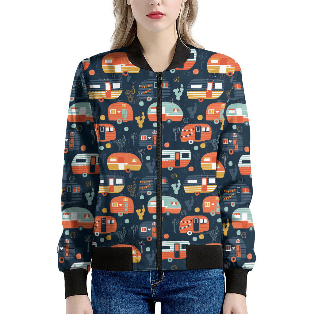 Caravan Camping Pattern Print Women's Bomber Jacket